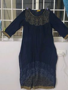 Elegant Navy Blue Embroidered Kurti