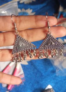 Triangle Silver Boho Earrings