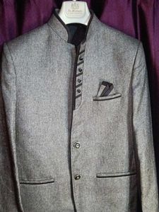 Gray Mandarin Collar Blazer