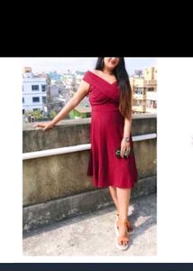 Women Burgundy Off Shoulder Dress