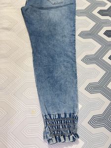 Light Blue Pleated Denim Jogger Jeans
