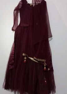 Elegant Burgundy Tulle Gown