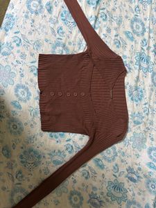 Trendy Ribbed Button-Up Knit Crop Top – Chocolate