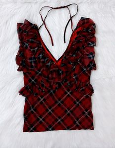 Sleeveless Ruffle Top With String In The Back