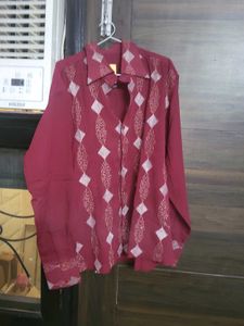 Maroon Patterned Button-Down Shirt