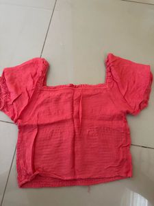 Pink Crop Top Puff Sleeves