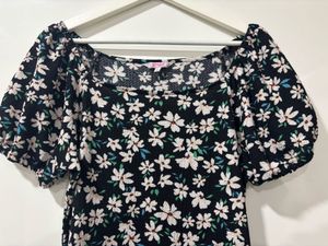 Black Floral Print boycon midi dress