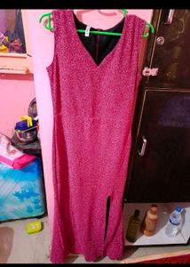 Pink Sparkle Slit Maxi Dress