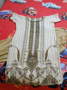Elegant Cream & Olive Ethnic Suit