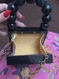 Black Beaded Handle Clutch