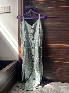 Polka Dot Button-Front Midi Dress