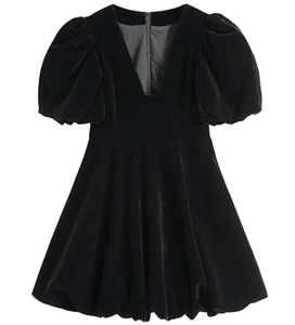 Black Puff Sleeve Mini Dress