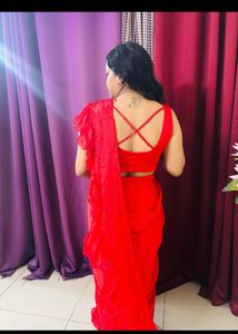 Elegant Red Ruffle Saree Made to Order