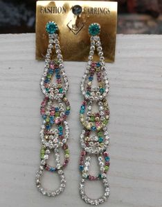Sparkling Multi-Color Rhinestone Dangle Earrings