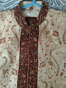 Elegant Cream &amp; Maroon Sherwani