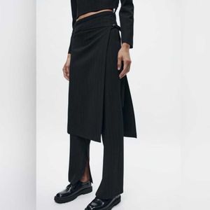 Zara Asymmetric wrap skirt over pants 🤌