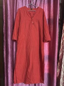 Red Linen Blend Kurti