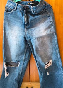 Ripped Wide-Leg Denim Jeans