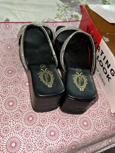 Shoetopia Black Emblished Wedges