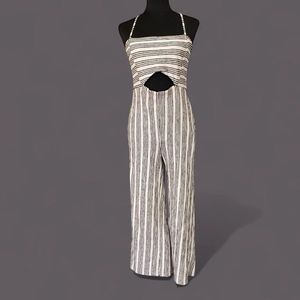 Forever 21 Cream & Black Striped Jumpsuit