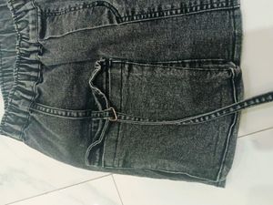 Denim Short Skirt Women Charcoal With Pockets