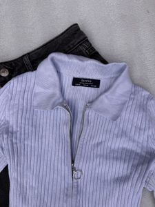 Ribbed Zip-Up Knit Top