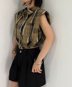 Sleeveless Checkered Top &amp; Black Shorts