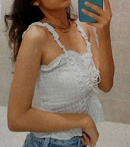 White Ruffle Tank Top