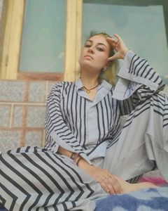 Off WHITE  And Black Striped Co-ord