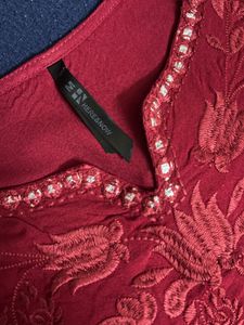 Maroon Embroidered Kurta