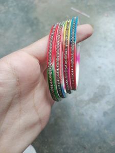 Colorful Rhinestone Bangles - Set of 4