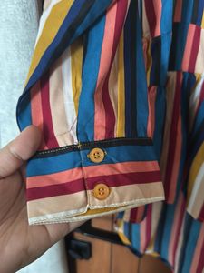 Striped V-Neck High Low Pattern Top