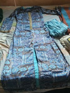 Blue Printed Kurta Set