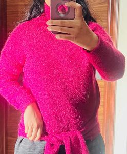 Magenta Colour High Neck Warm Sweater/Top