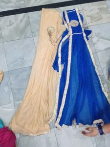Elegant Golden Blouse Along With Ready 1 Min Saree