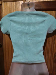 Teal Button-Up Crop Top