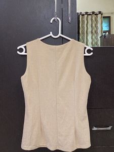 Chic Beige Shine Sleeveless Top with Embellishment