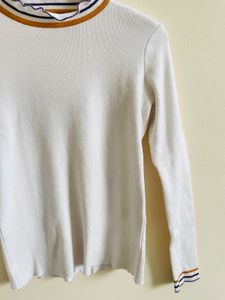 Striped Trim Funnel Neck Top