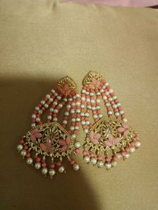 Elegant Pink &amp; Pearl Statement Earrings