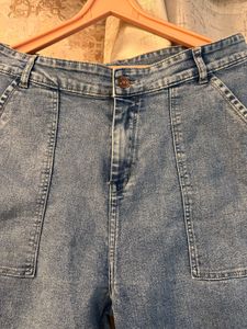 Trendy Wide Leg Cargo Jeans, Waist- 30