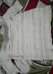 Chic White Off-Shoulder Knit Top | Textured Design
