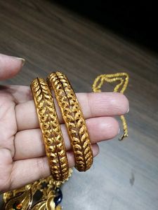 Gold Plated Peacock Necklace &amp; Bangles Set