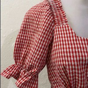Red Gingham Peplum Top
