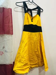 Yellow Corset Waist Sweet Heart Neck Dress