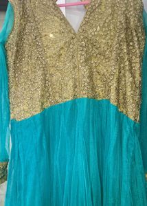 Sea Green Embroidery Ethnic Gown