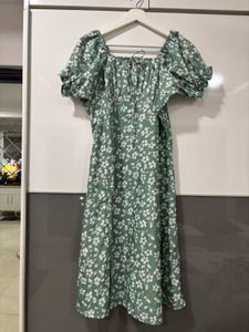 Green floral midi dress with slit