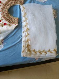 white and red gown