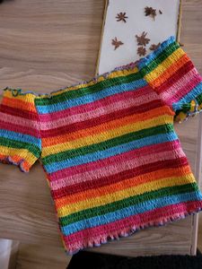 Rainbow Smocked Off-Shoulder Top