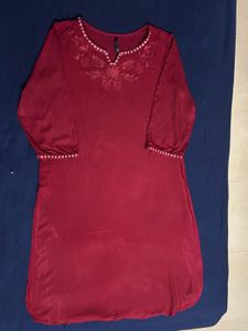 Maroon Embroidered Kurta