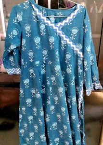 Blue Floral Print Angrakha Dress